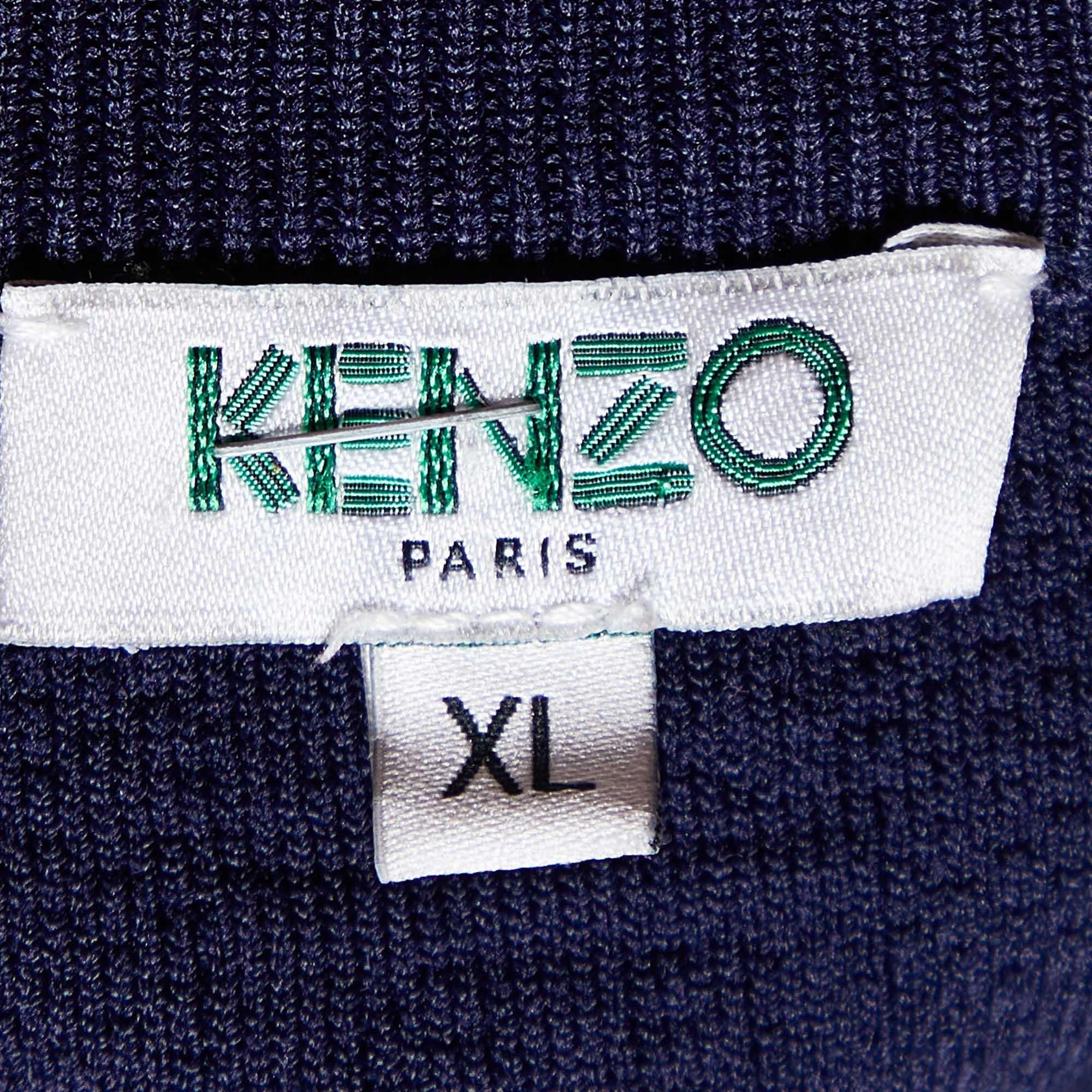 Kenzo Navy Blue Textured Knit Crew Neck Jumper XL In Good Condition For Sale In Dubai, Al Qouz 2