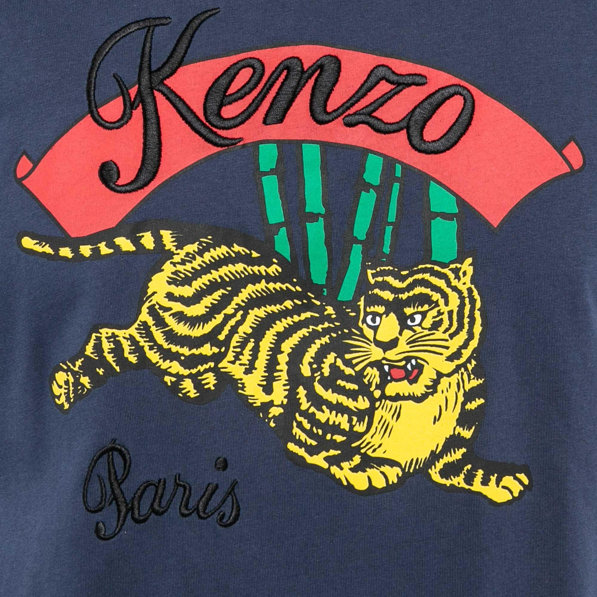 Black Kenzo Navy Blue Tiger Print Cotton Crew Neck T-Shirt L For Sale