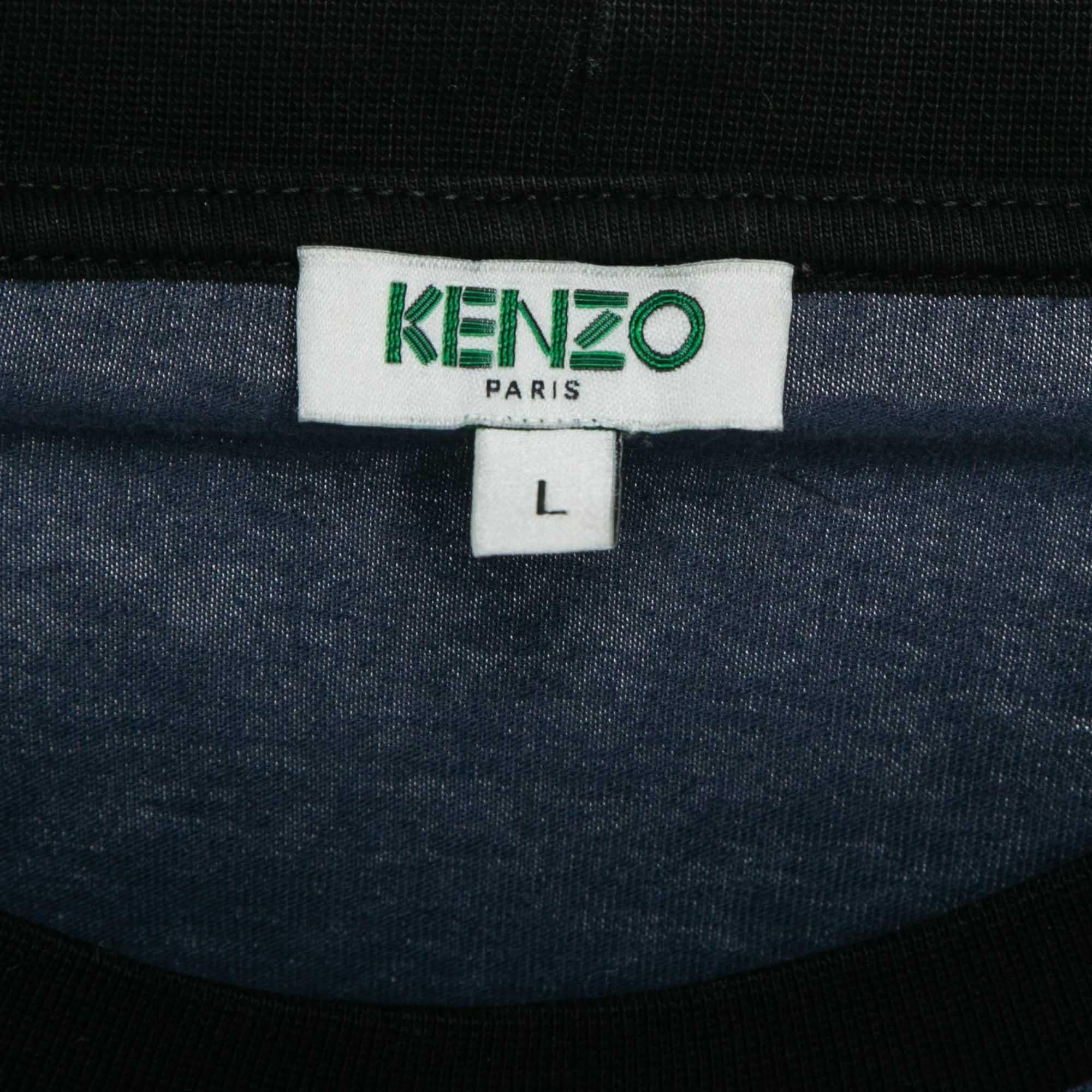 Kenzo Navy Blue Tiger Print Cotton Crew Neck T-Shirt L In Good Condition For Sale In Dubai, Al Qouz 2