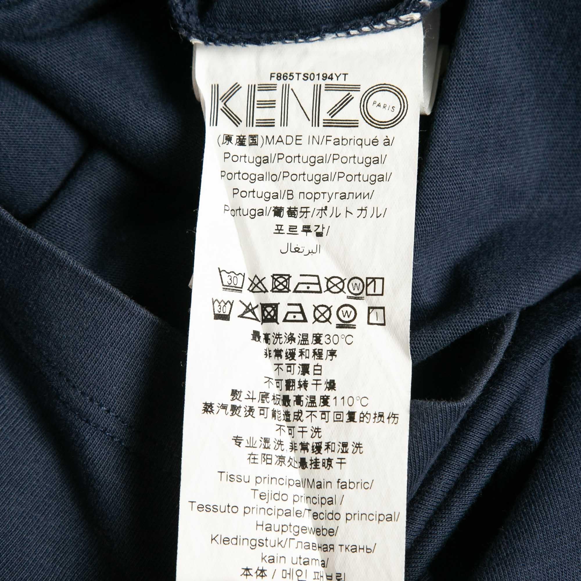 Men's Kenzo Navy Blue Tiger Print Cotton Crew Neck T-Shirt L For Sale