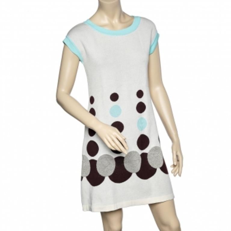 Kenzo Off White Circle Patterned Cotton Knit Shift Dress S.S. White Pour femmes en vente