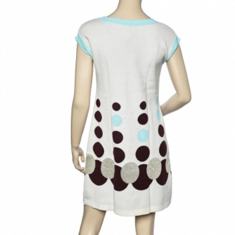 Kenzo Off White Circle Patterned Cotton Knit Shift Dress S.S. White en vente 1