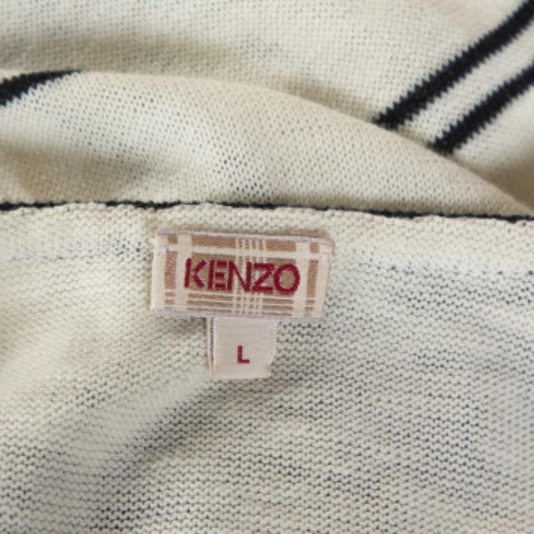 Kenzo Off White & Navy Striped Cotton Knit Sweater Dress L In Good Condition For Sale In Dubai, Al Qouz 2