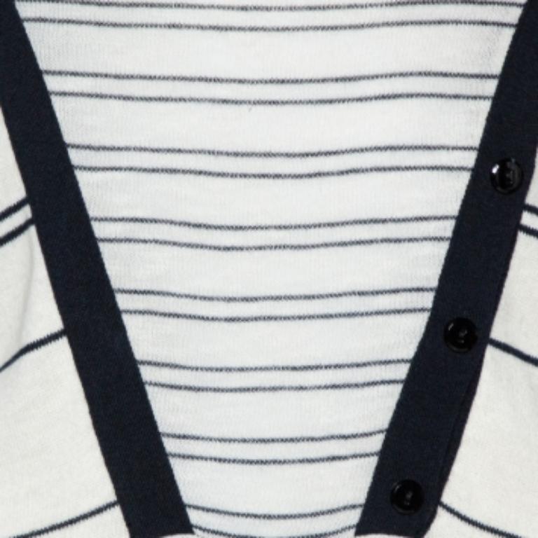 Kenzo Off White & Navy Striped Cotton Knit Sweater Dress L For Sale 1