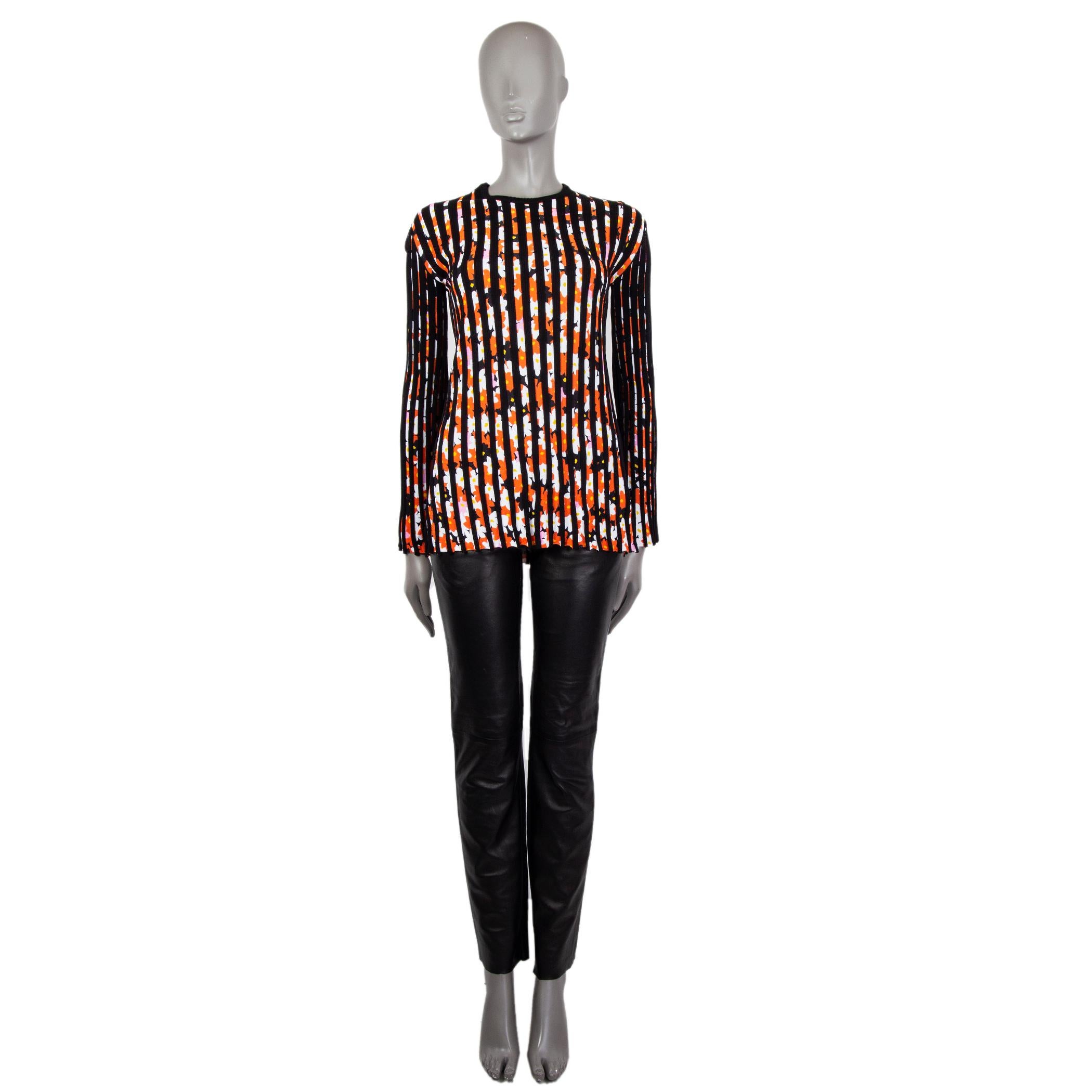 Black KENZO orange black white viscose FLORAL FLUTED Sweater M