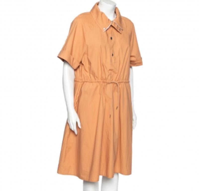 Kenzo Orange Cotton Drawstring Waist Tie Detail Shirt Dress S In Excellent Condition For Sale In Dubai, Al Qouz 2