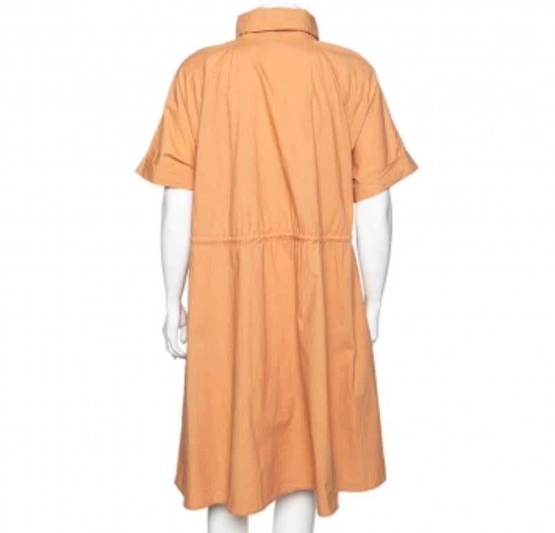 Women's Kenzo Orange Cotton Drawstring Waist Tie Detail Shirt Dress S For Sale