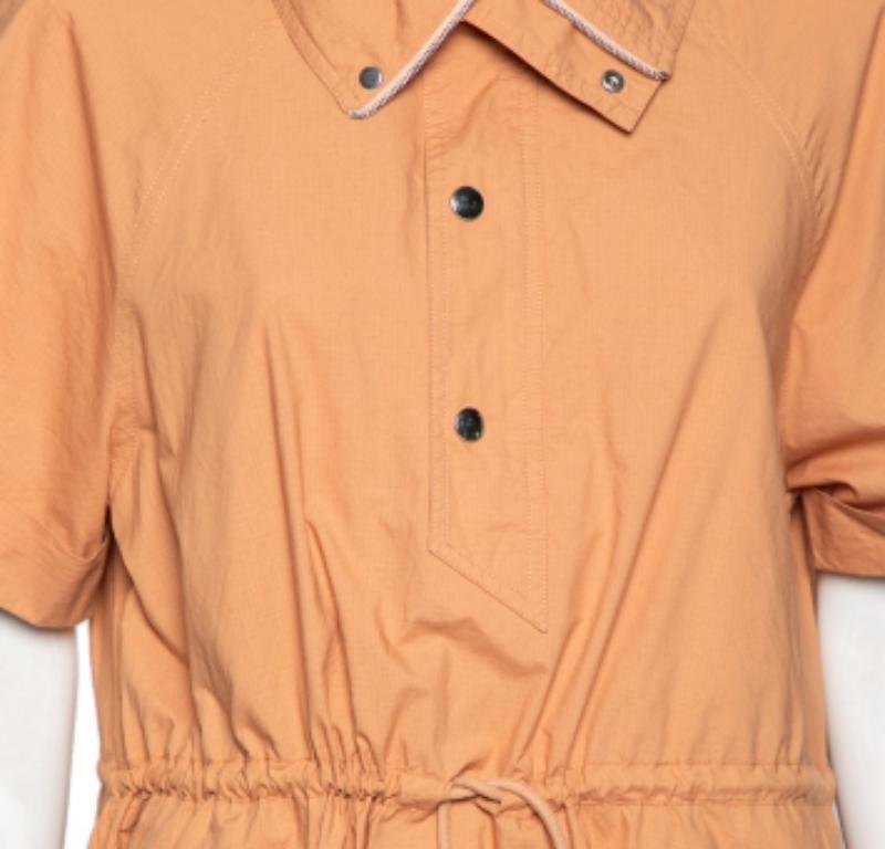 Kenzo Orange Cotton Drawstring Waist Tie Detail Shirt Dress S For Sale 2