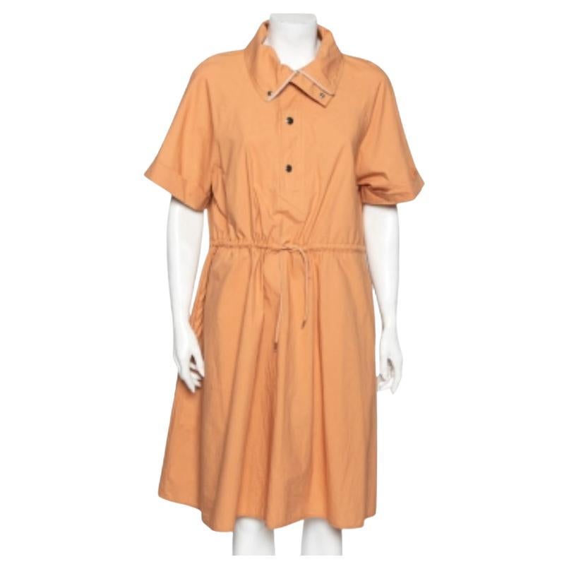 Kenzo Orange Cotton Drawstring Waist Tie Detail Shirt Dress S For Sale
