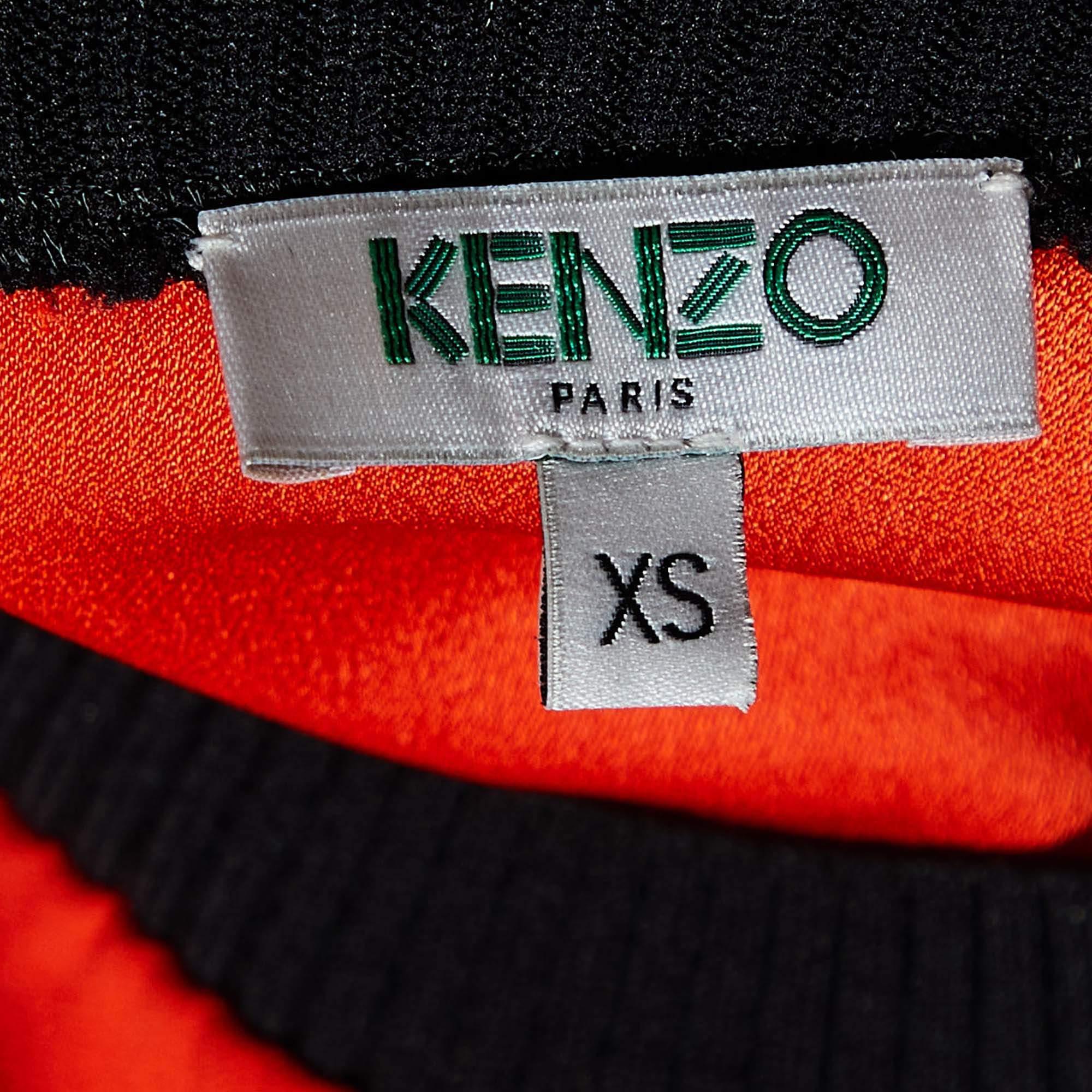 Kenzo Orange Crepe Tiger-Motiv besticktes Etuikleid XS im Zustand „Hervorragend“ im Angebot in Dubai, Al Qouz 2