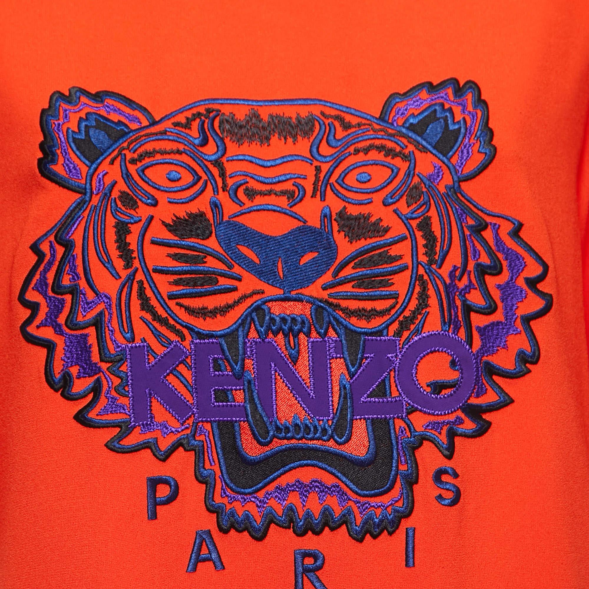 Red Kenzo Orange Jersey Tiger Motif T-Shirt Dress S For Sale