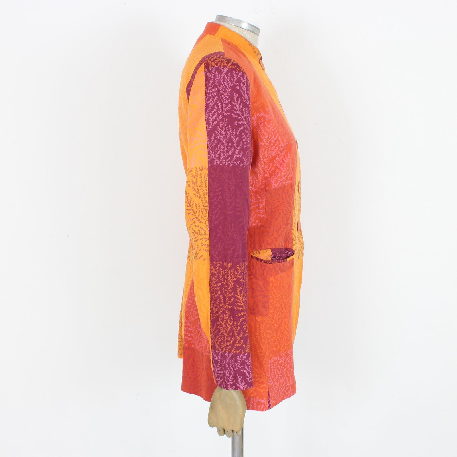 Kenzo Orange Pink Cotton Floral Long Jacket 1980s In Excellent Condition In Brindisi, Bt