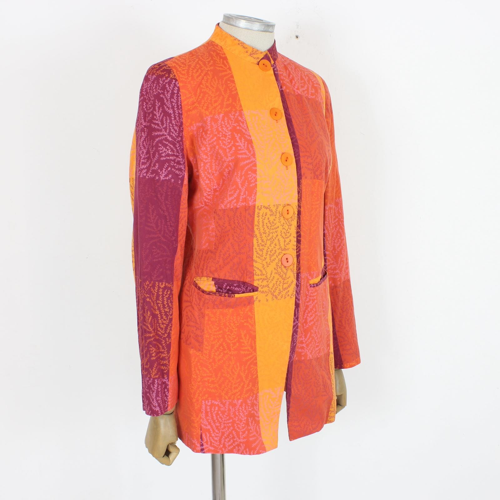 Women's Kenzo Orange Pink Cotton Floral Long Jacket 1980s