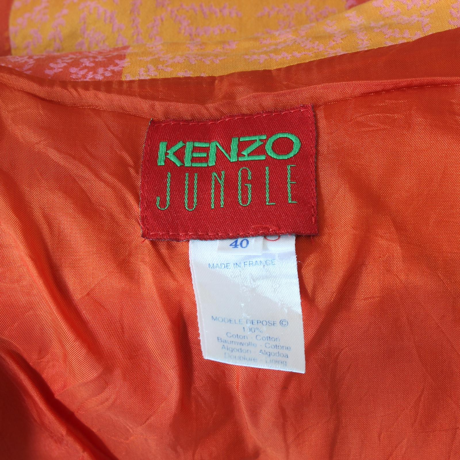 Kenzo Orange Pink Cotton Floral Long Jacket 1980s 2