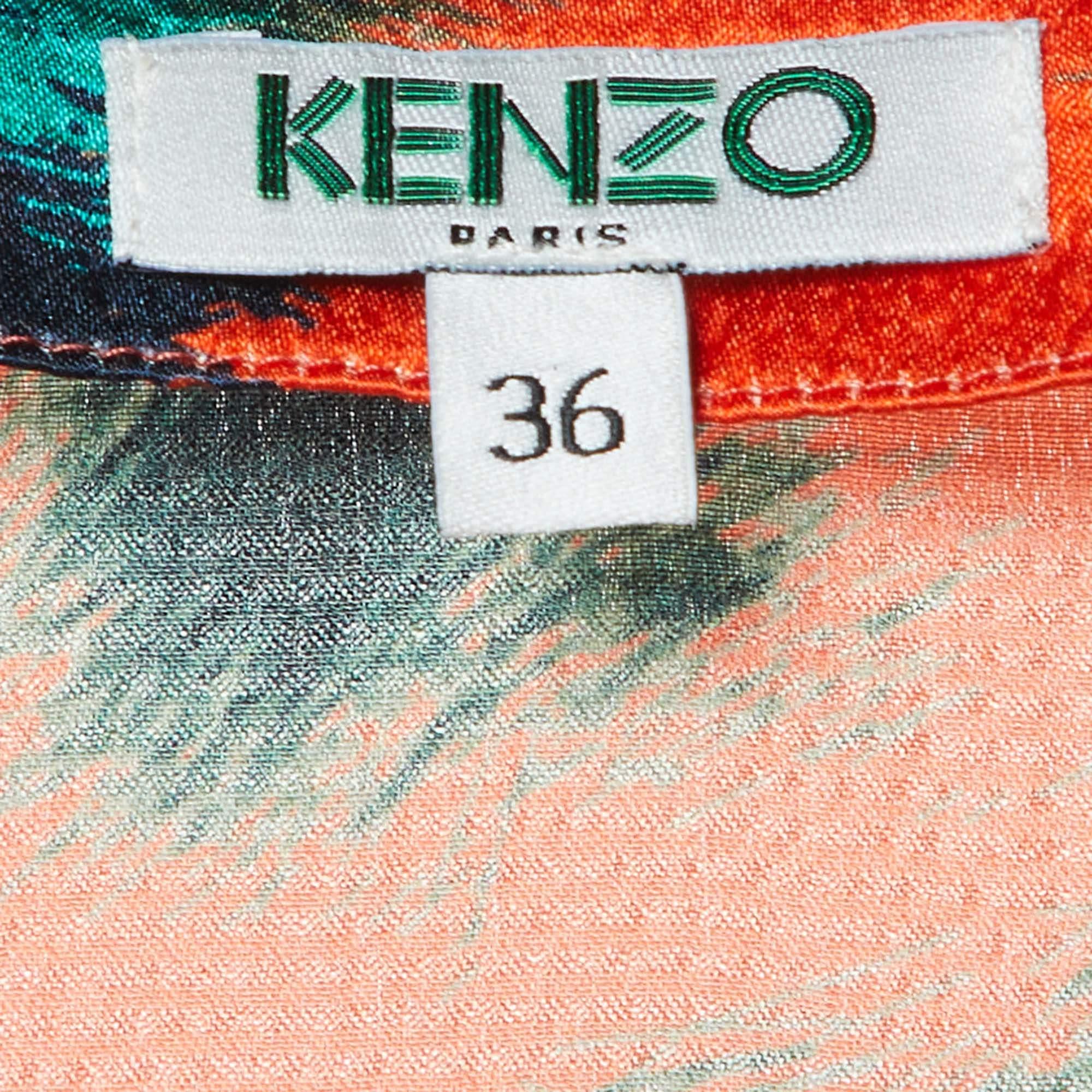 Kenzo - Camicetta in seta stampata arancione dal taglio rilassato S In condizioni buone in vendita a Dubai, Al Qouz 2