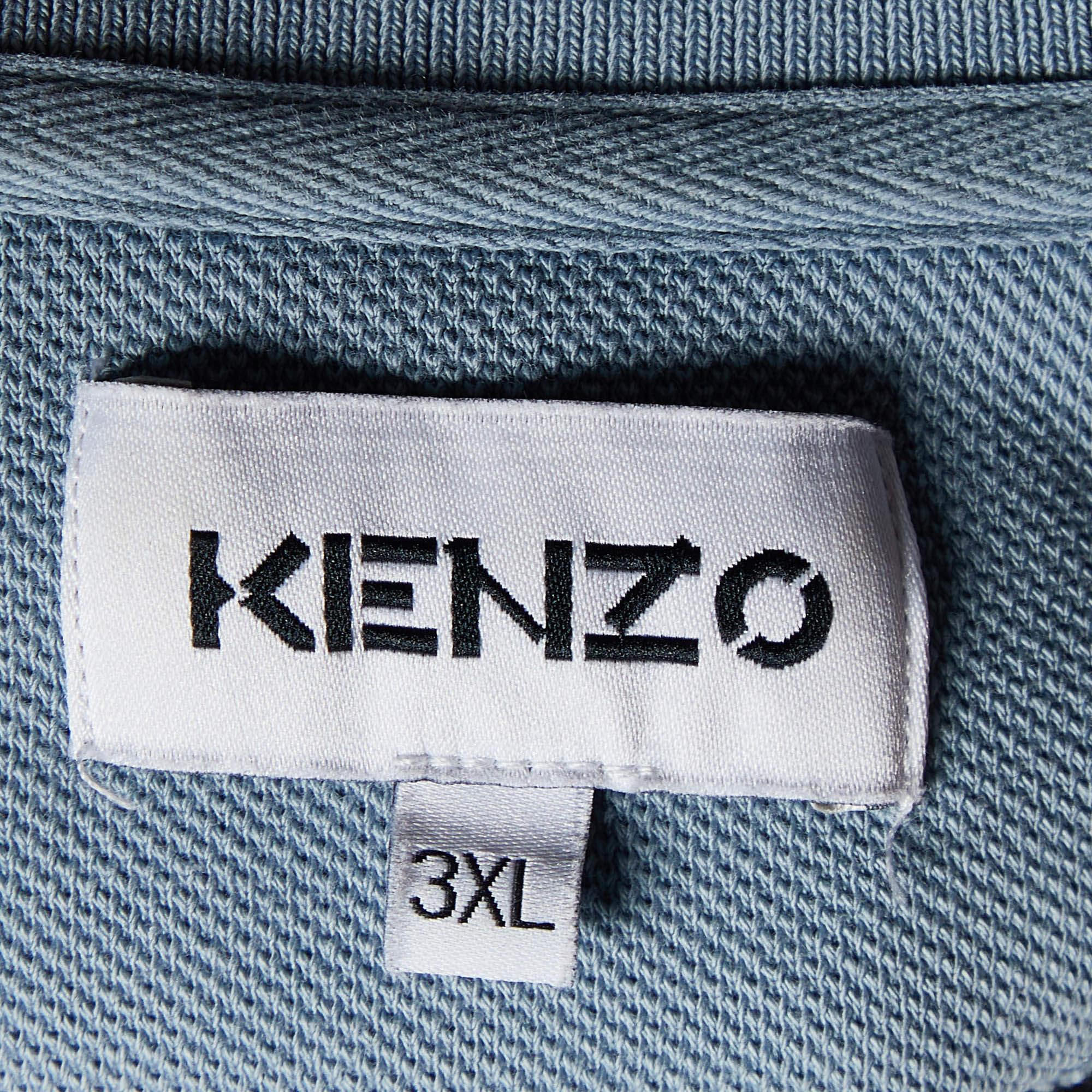 Men's Kenzo Pale Blue Cotton Tiger Detail Polo T-Shirt XXXL For Sale