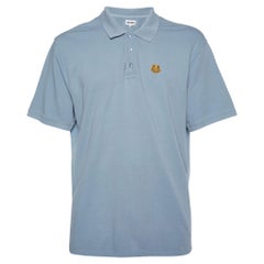Kenzo - Polo in cotone blu pallido con dettaglio tigre - XXXL