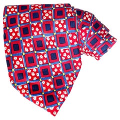 KENZO Paris Abstract Floral Geometric Silk Neck Tie Italy 2000s