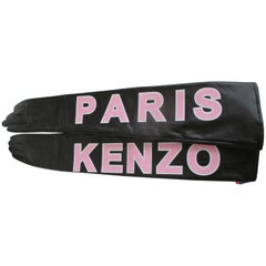 KENZO PARIS Black/Pink Leather Long Gloves size M