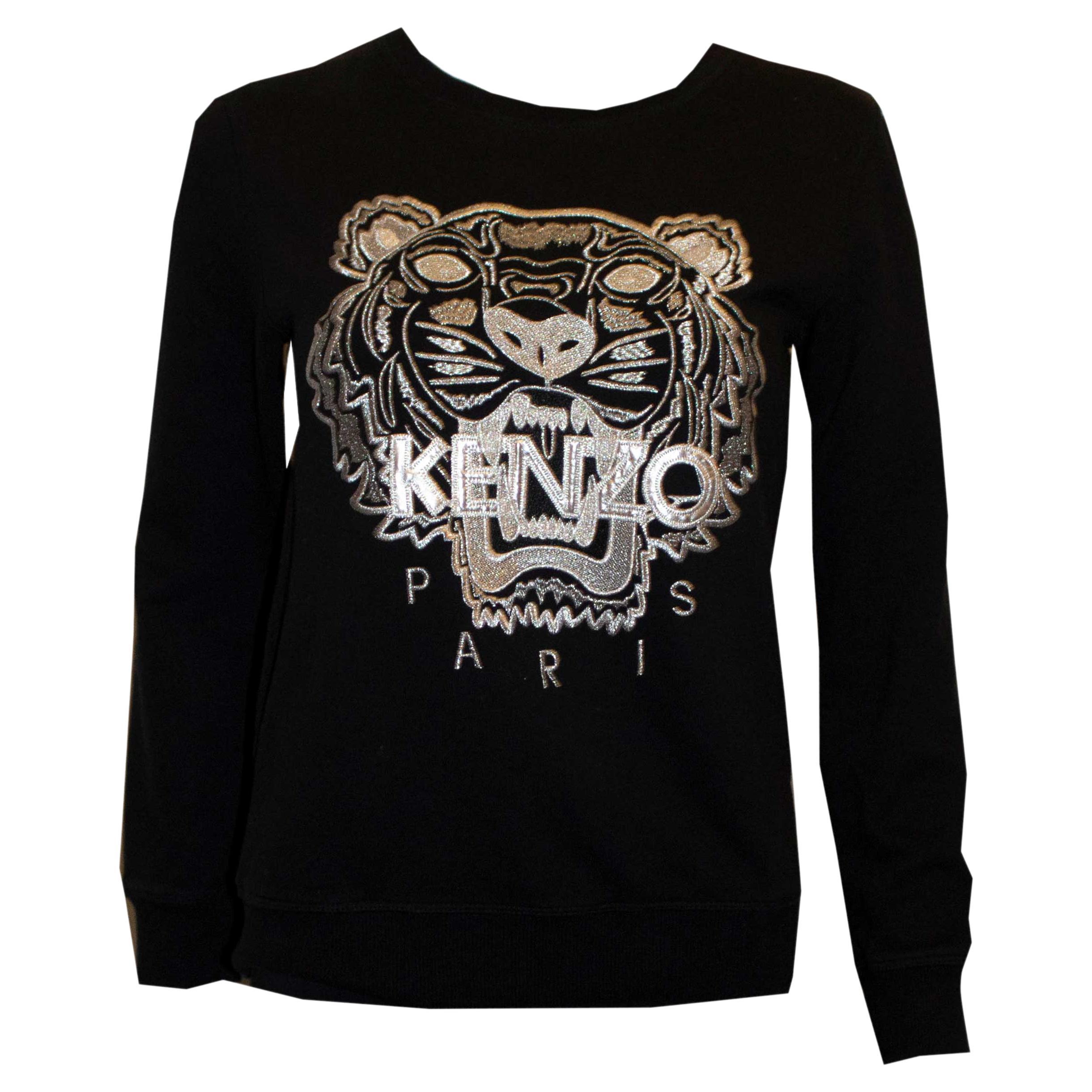 Kenzo Paris Black Sweatshirt with Silver Embroidery
