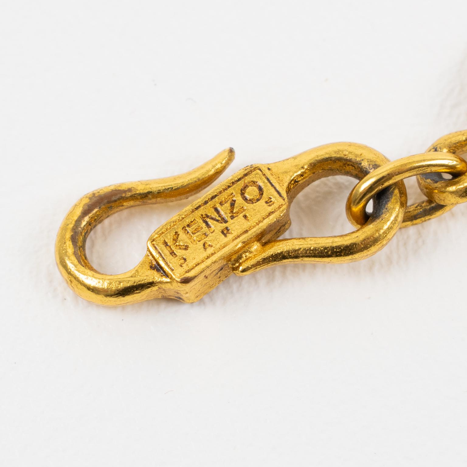 Women's or Men's Kenzo Paris Gilt Metal and Bronze Water Lily Flowers and Leaves Link Bracelet For Sale
