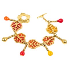 Kenzo Paris Gilt Metal and Multicolor Resin Leaves Bracelet, circa 1980