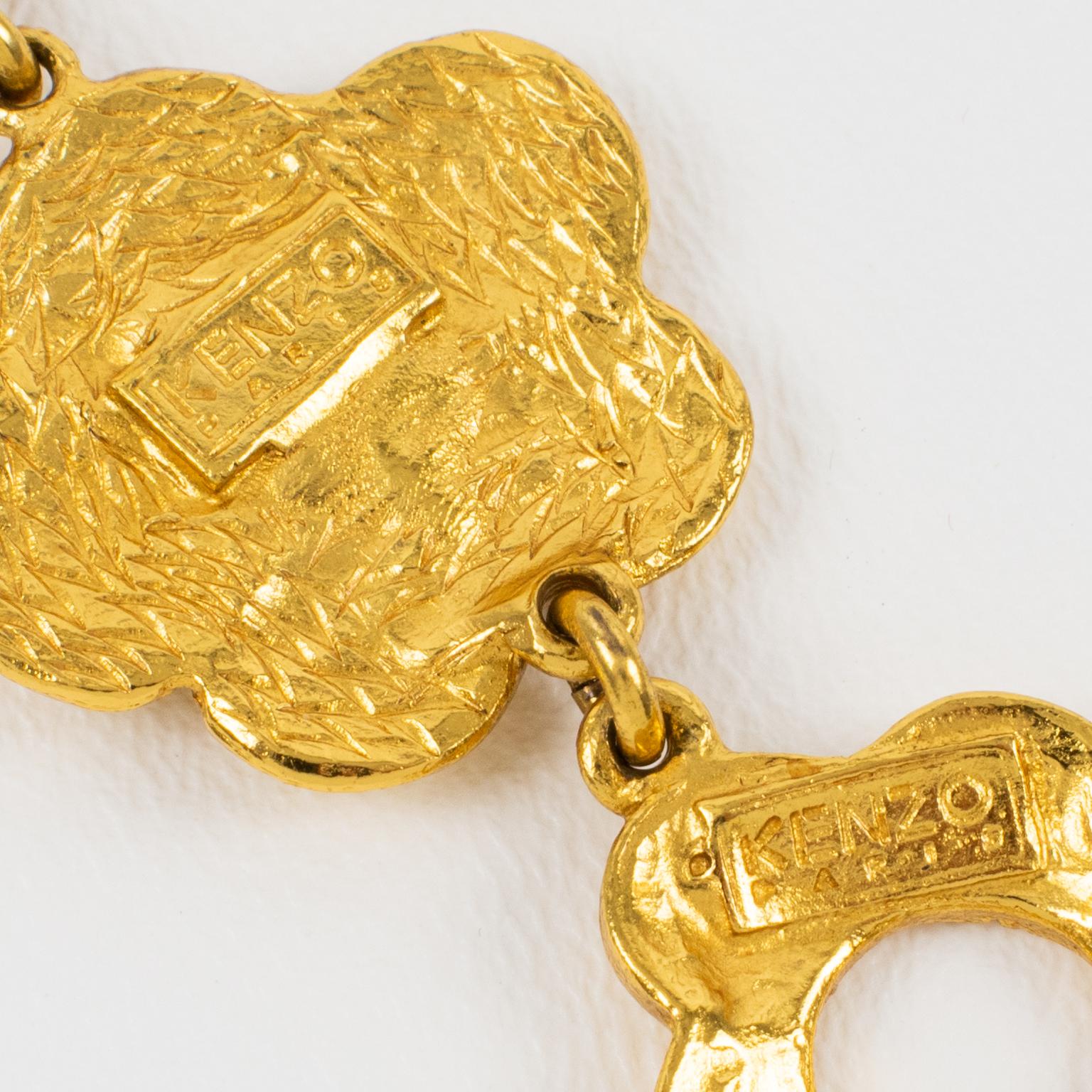 Romantique Kenzo Paris Bracelet à maillons en métal doré avec fleur de cerisier en vente