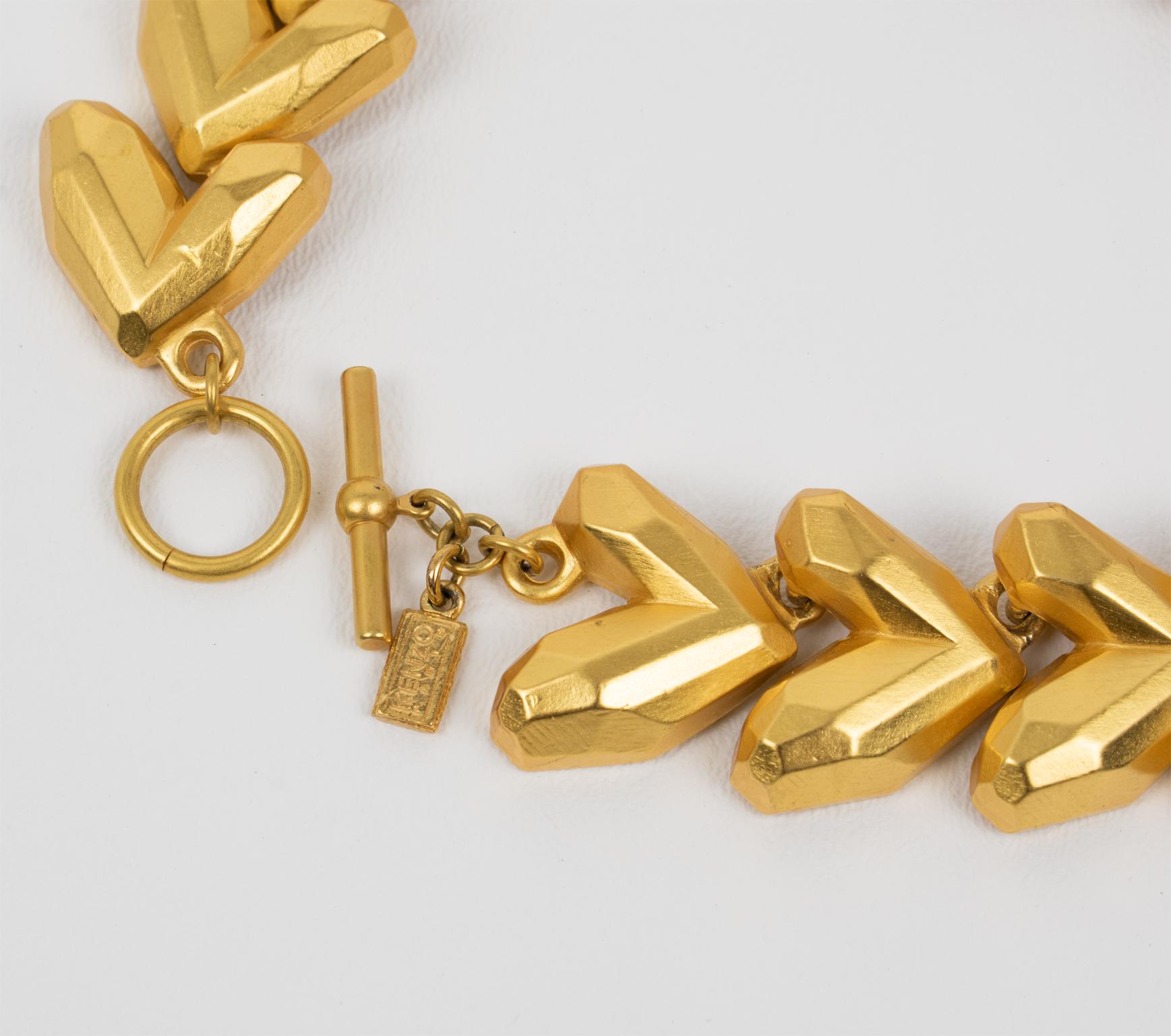 Kenzo Paris Gilt Metal Geometric Choker Necklace For Sale 2