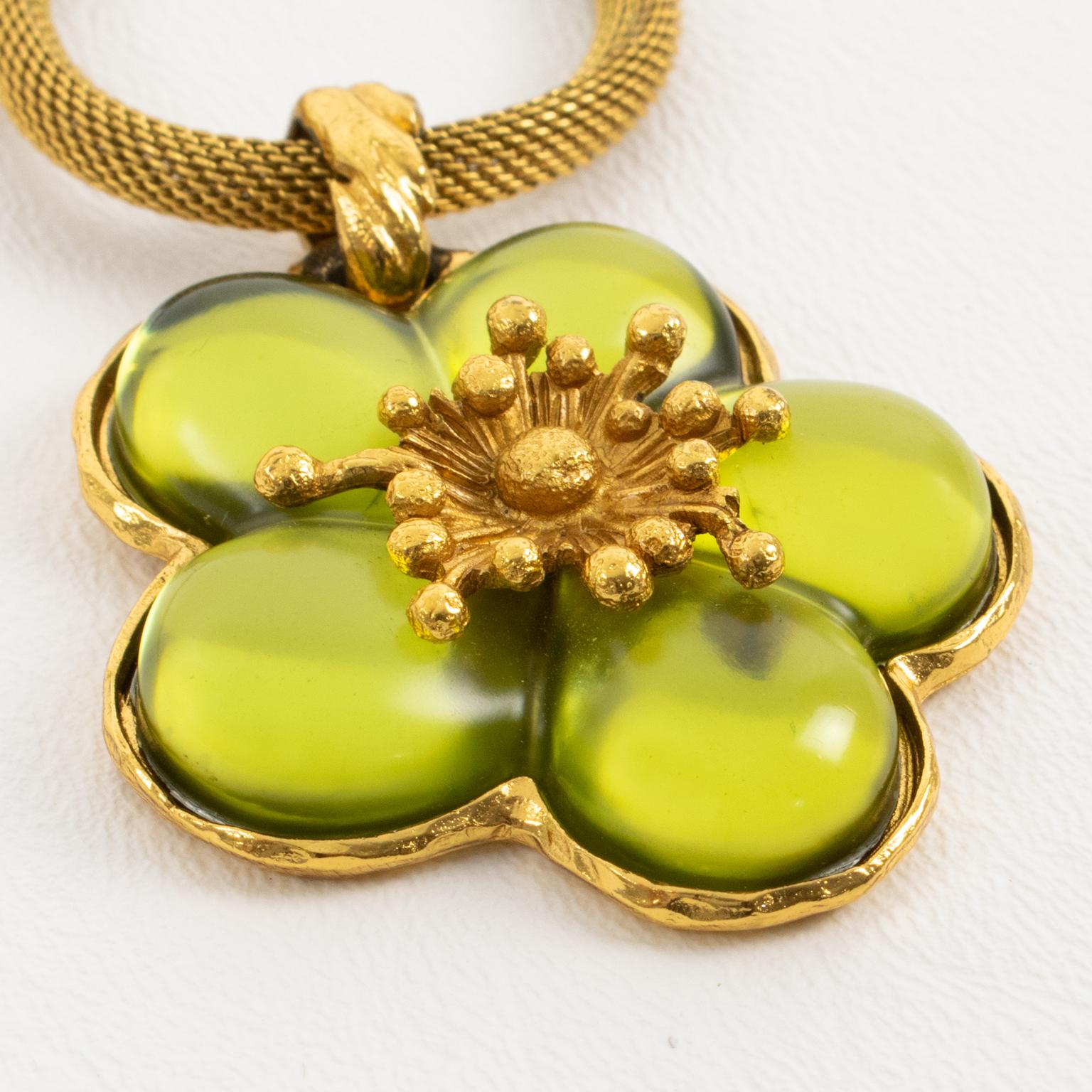 Kenzo Paris Green Resin Cherry Blossom Flower Pendant Necklace For Sale 1