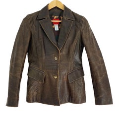 Kenzo Paris made in France brown distressed Lamb Leather Blazer Jacket