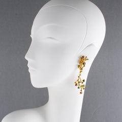 Kenzo Paris Multicolor Jeweled Dangle Floral Clip Earrings