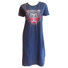 Kenzo Paris Navy Blue Tiger Emblem Embroidered T-shirt Dress