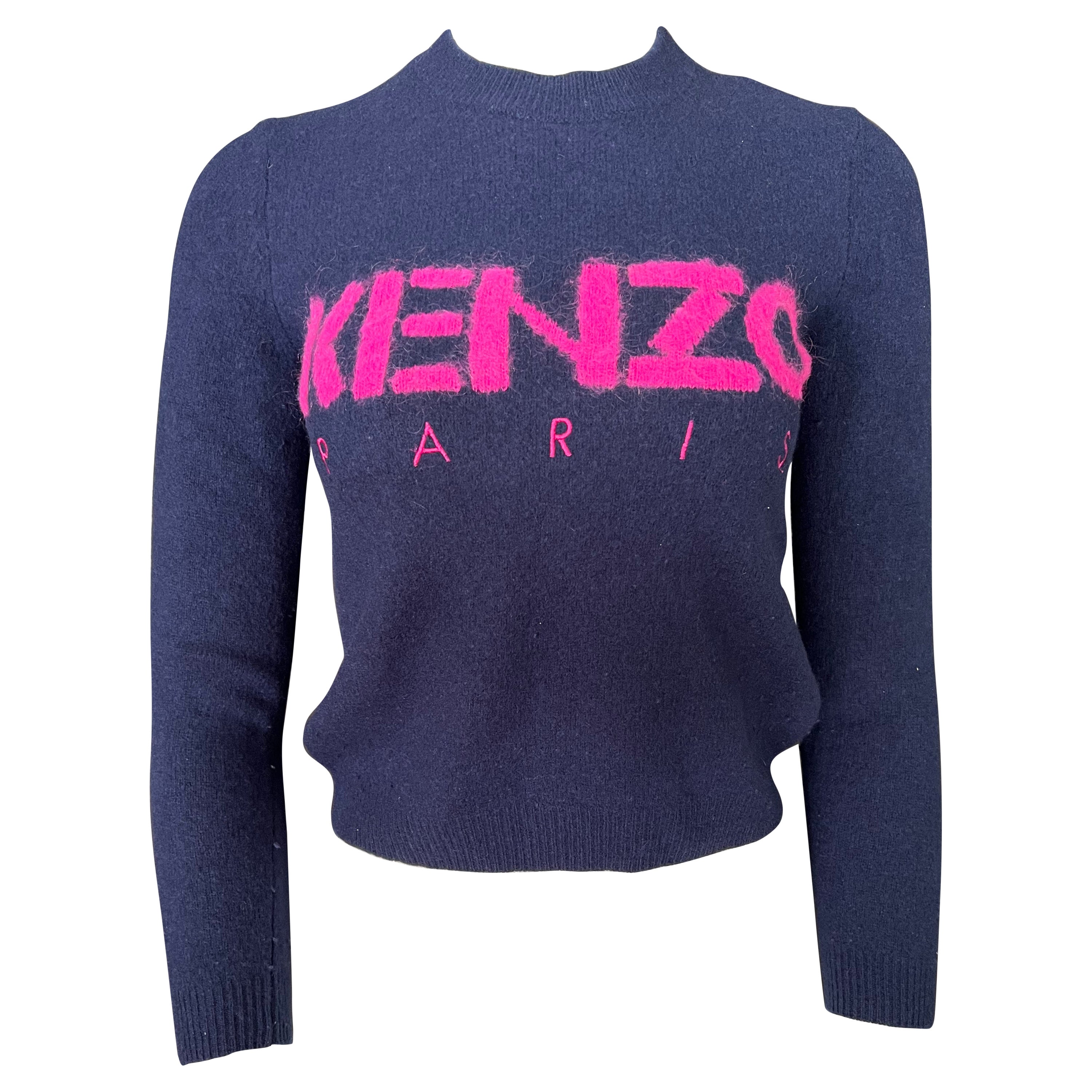 Kenzo Paris Navy 
Pink Wool Pullover Sweater