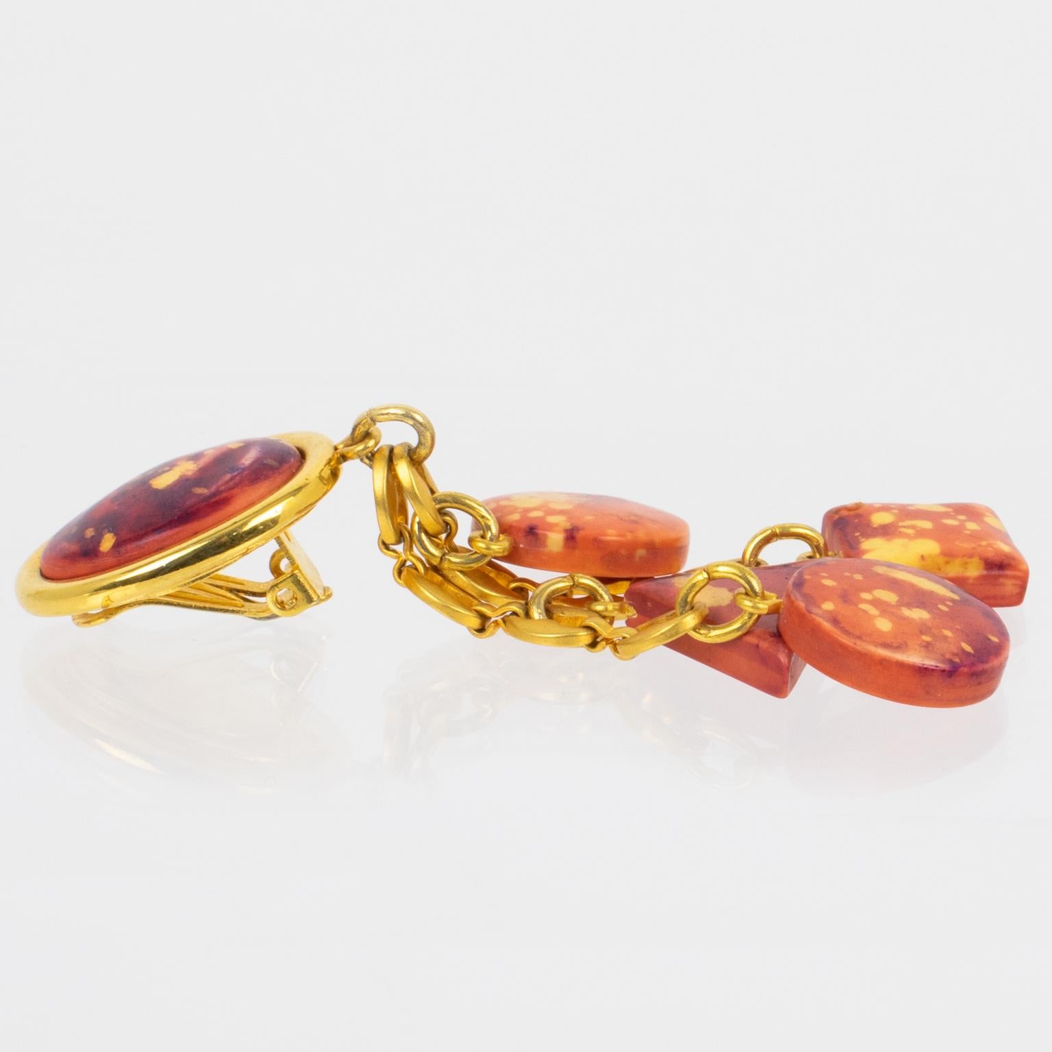 Kenzo Paris Orange and Red Resin Dangle Clip Earrings For Sale 1