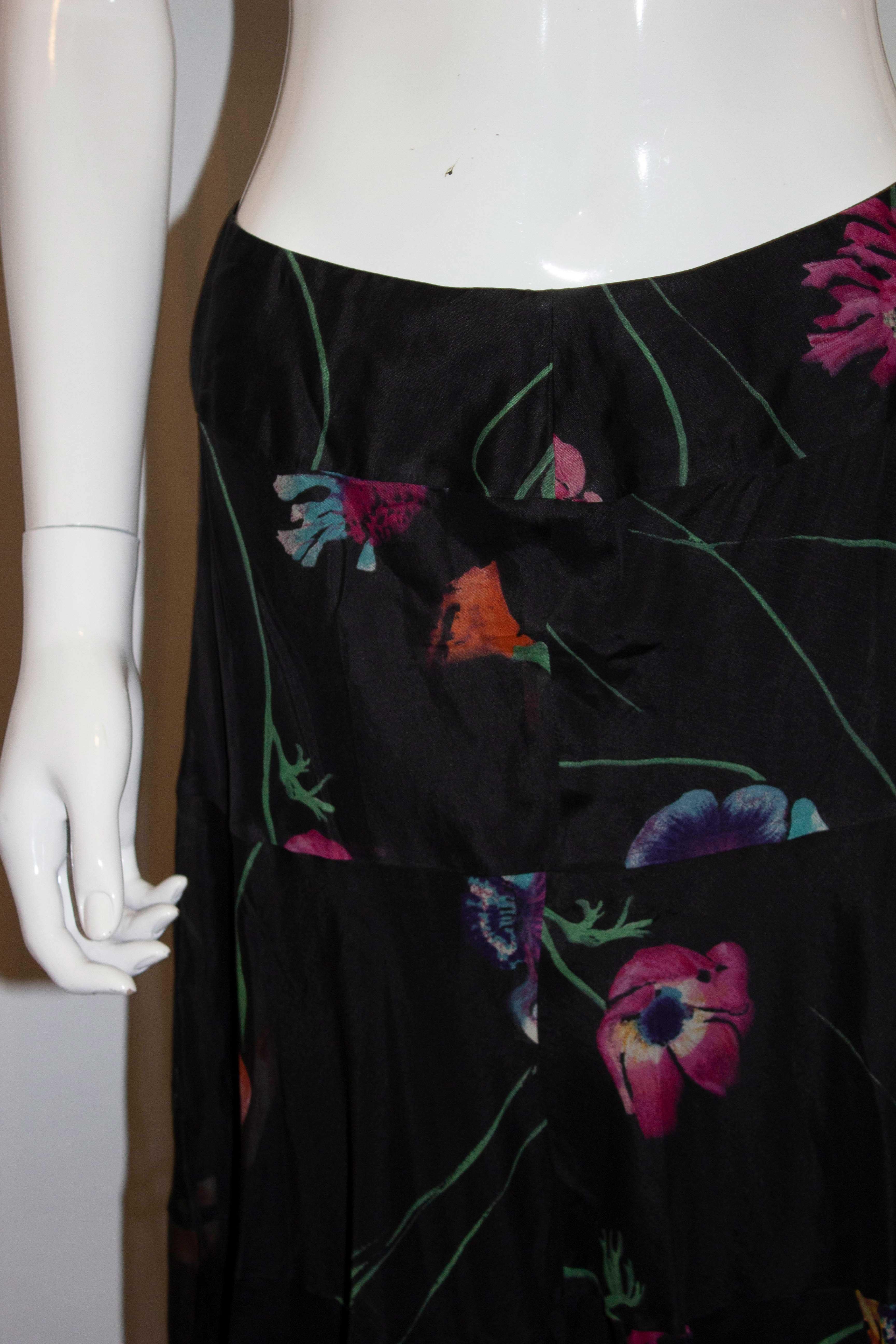 Black Kenzo Paris Silk Floral Skirt For Sale