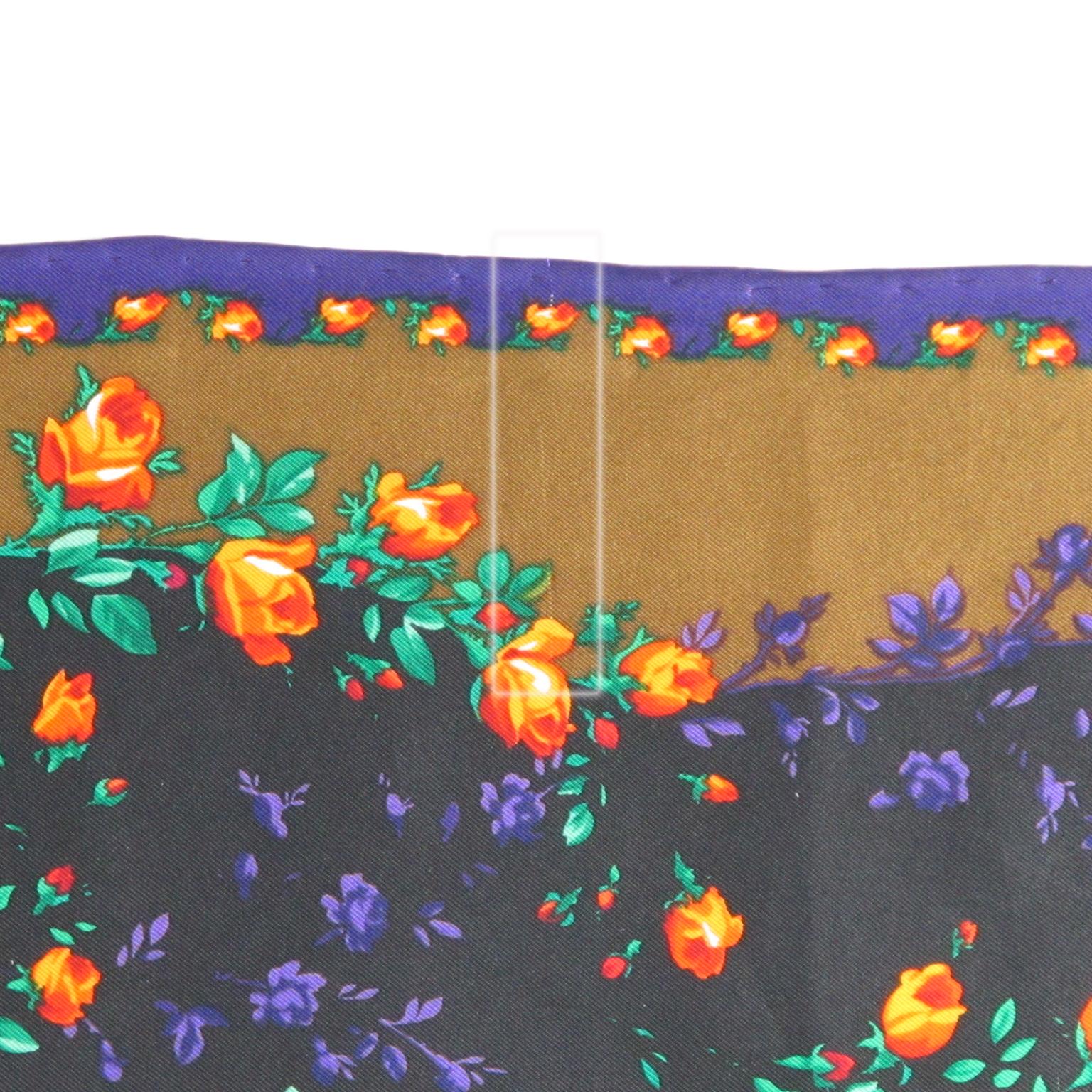 Kenzo Paris Silk Scarf Purple Orange Multi Flowers Design Print Pattern 1