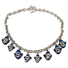 Kenzo Paris Silvered Metal Necklace with Murano Glass Charms