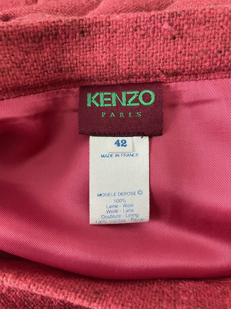 Kenzo Paris Suit 2pc Jacket and Skirt Set Lingonberry Wool Vintage 90s Sz 42 For Sale 5