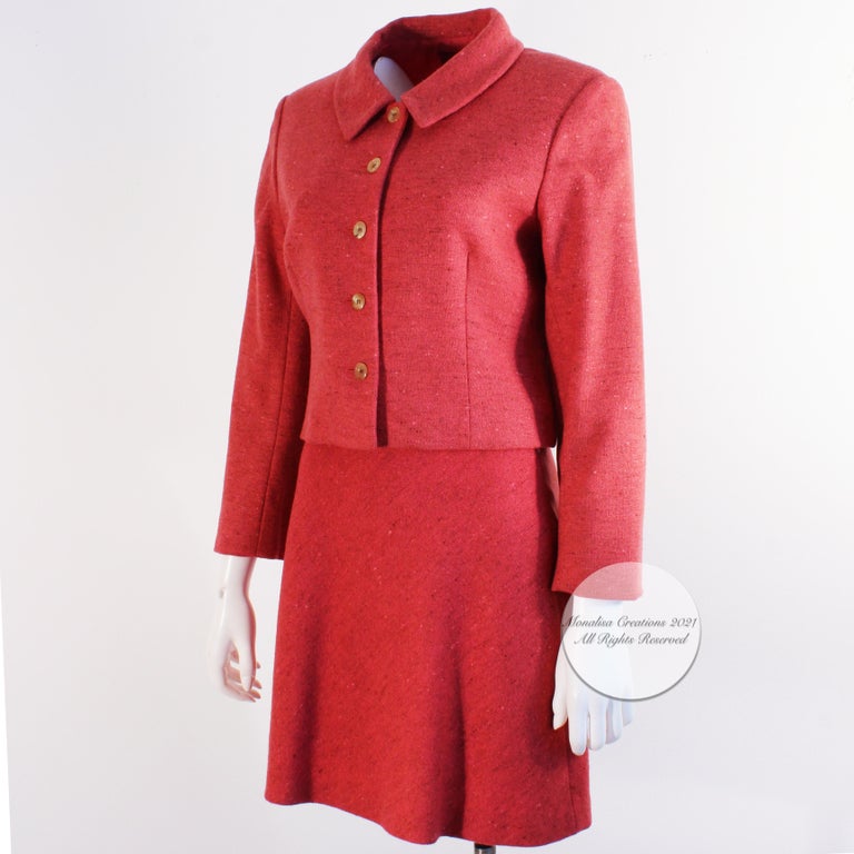 Red Kenzo Paris Suit 2pc Jacket and Skirt Set Lingonberry Wool Vintage 90s Sz 42 For Sale