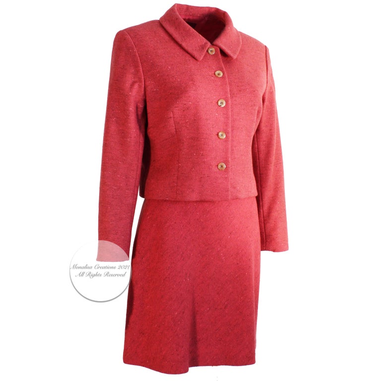 Kenzo Paris Suit 2pc Jacket and Skirt Set Lingonberry Wool Vintage 90s Sz 42 For Sale 1