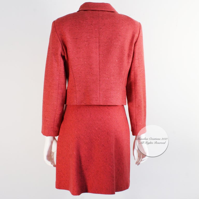 Kenzo Paris Suit 2pc Jacket and Skirt Set Lingonberry Wool Vintage 90s Sz 42 For Sale 3