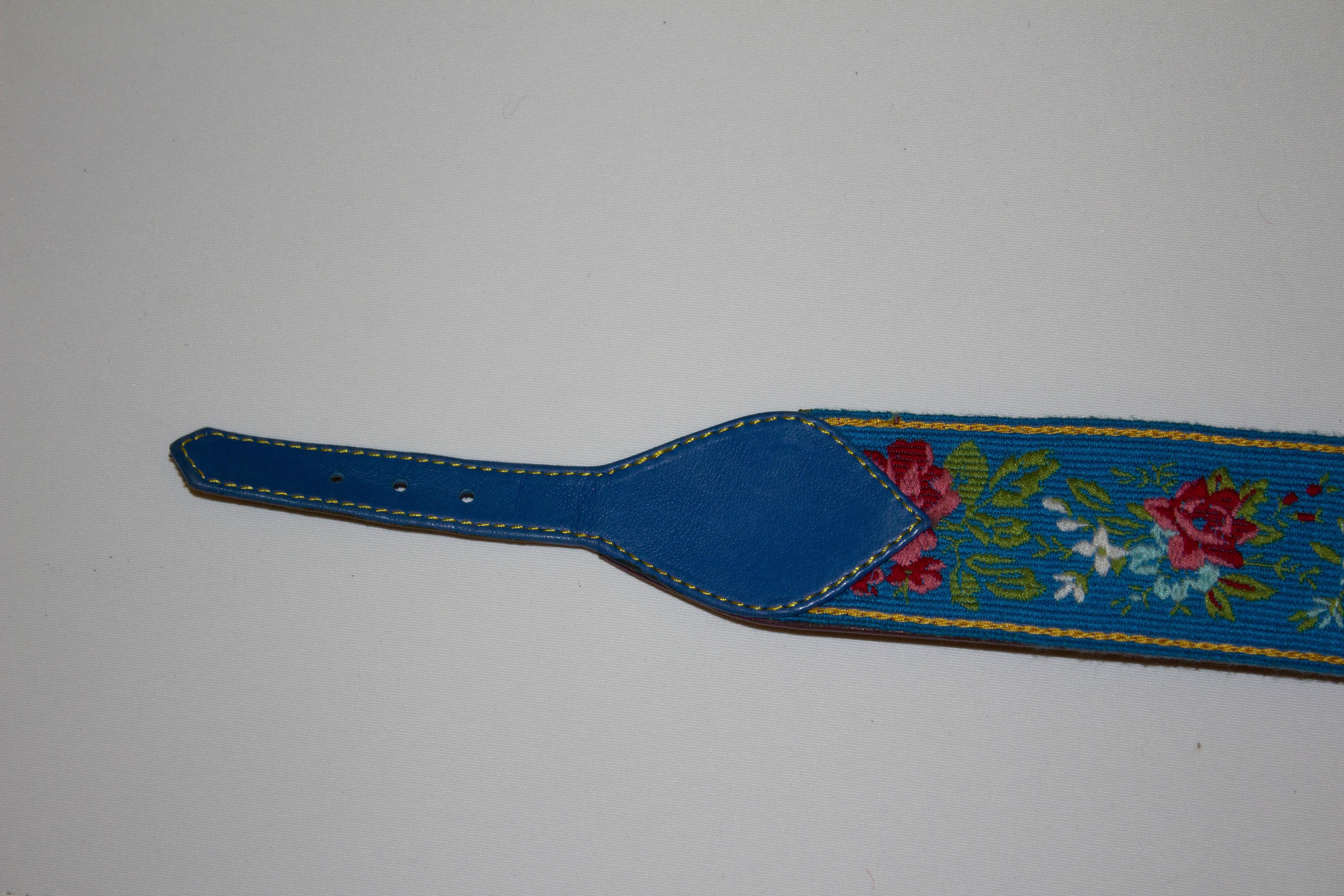 Blue Kenzo Paris Turquoise Belt with Floral Detail For Sale