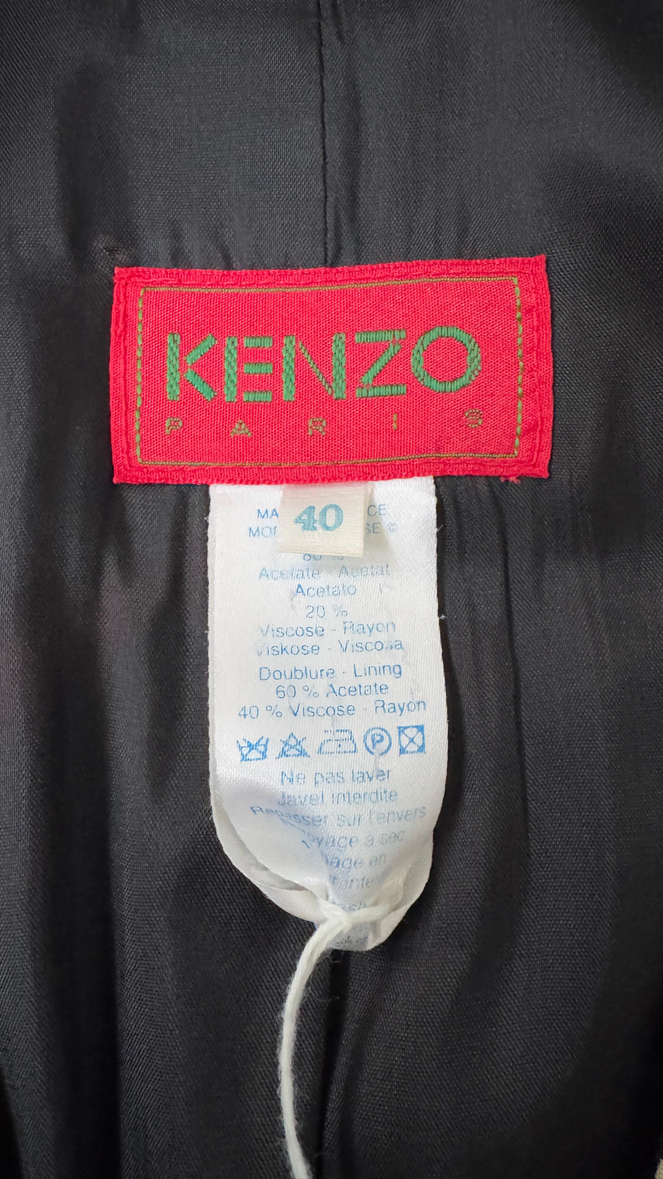 A rare and collectible vintage blazer by Kenzo Paris dating from the early 1990s, this stunning piece perfectly embodies the playful yet refined aesthetic of Kenzo Takada’s iconic designs. Crafted in France, the blazer features a classic black