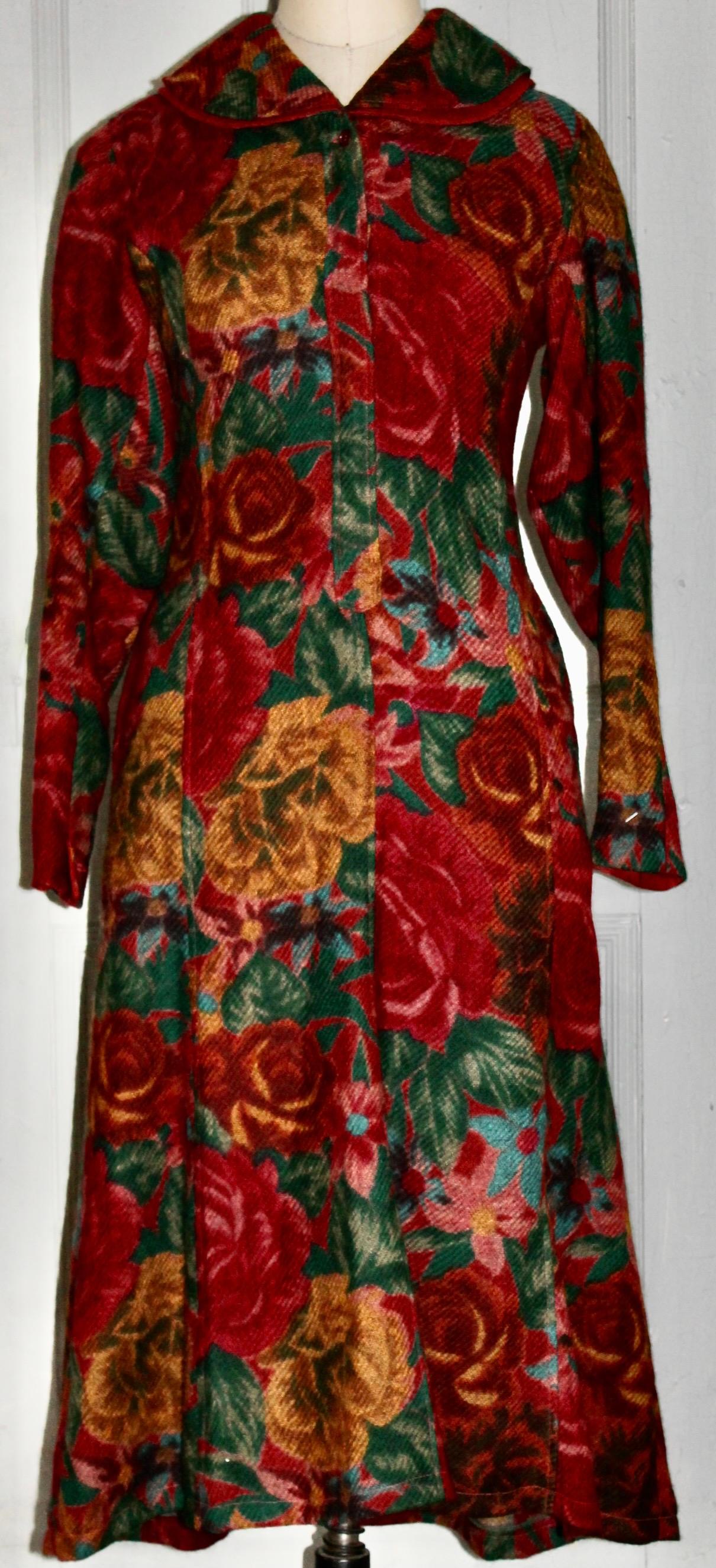 Offering an 80's Kenzo wool dress, fully lined, buttons down front, narrow waist.