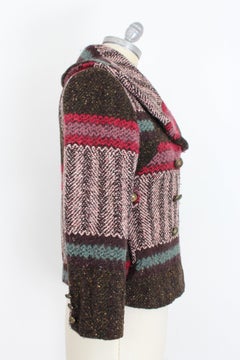 Kenzo Rosa Brown Wool Double Breasted Patchwork Kurzmantel