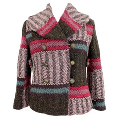 Kenzo Rosa Brown Wool Double Breasted Patchwork Kurzmantel