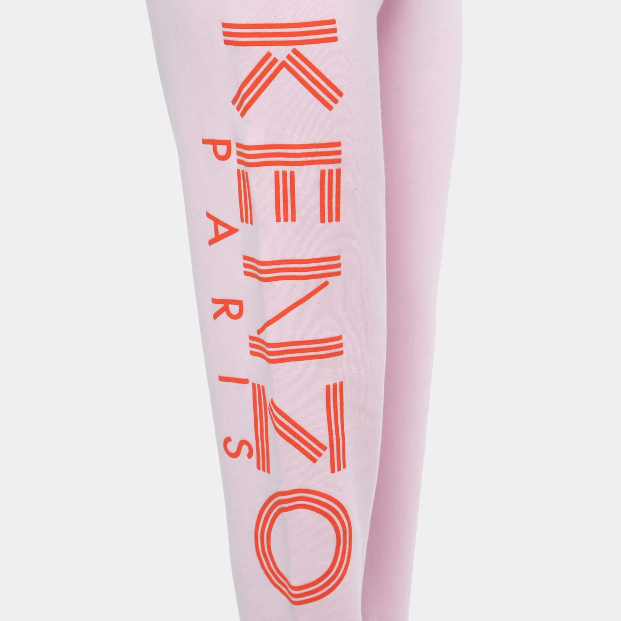 Women's Kenzo Pink Logo Printed Cotton Knit Joggers S For Sale