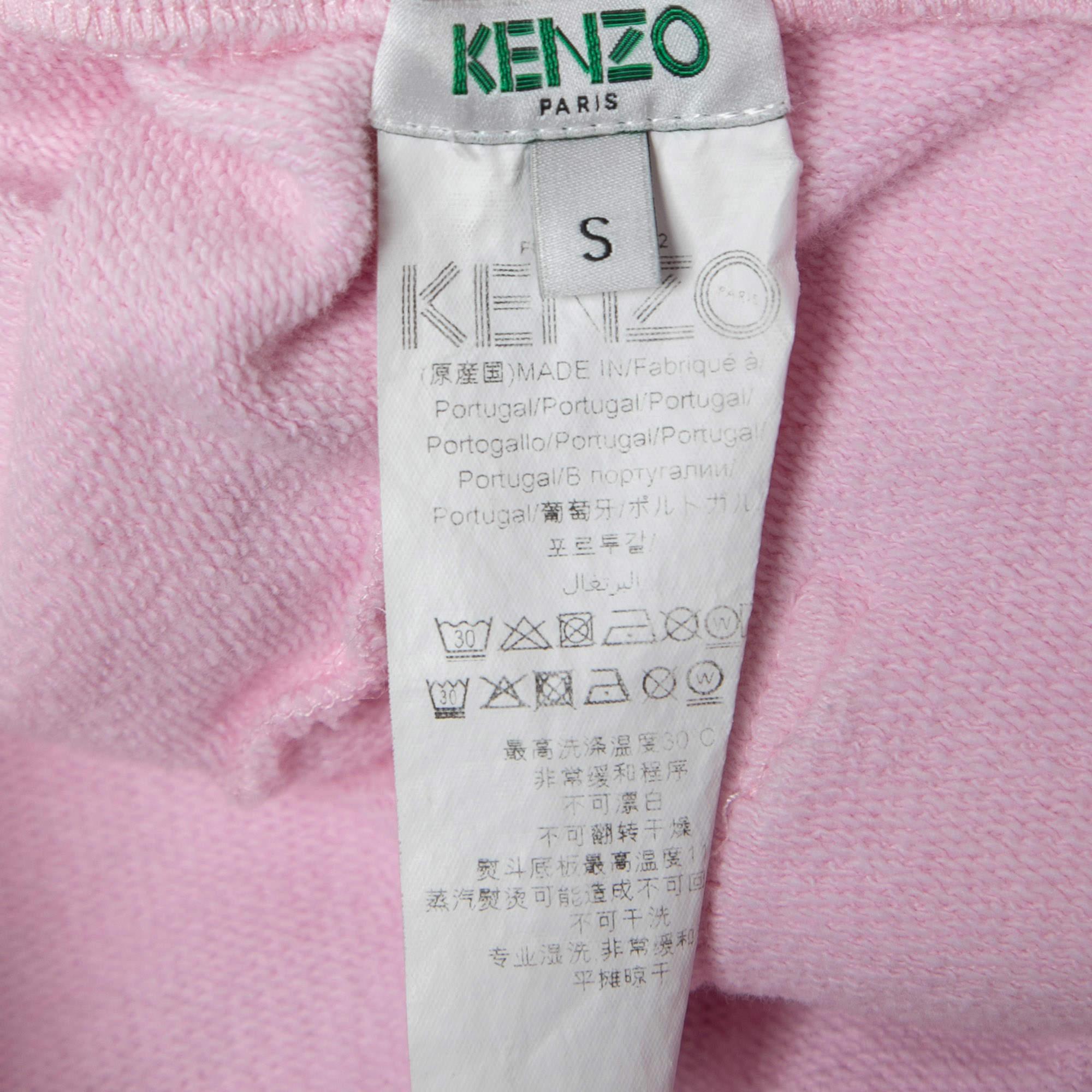 Kenzo Pink Logo Printed Cotton Knit Joggers S For Sale 1