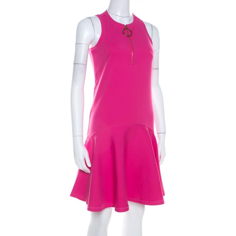 Kenzo Pink Neoprene Drop Waist Sleeveless Dress XS In New Condition In Dubai, Al Qouz 2