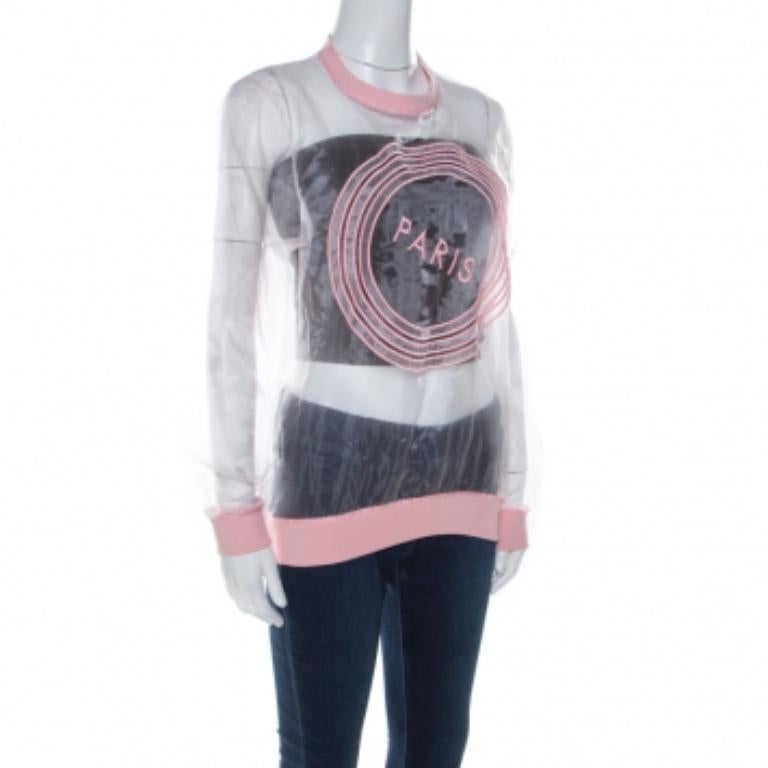 Donna Kenzo Pink Paris Embroidered Sheer Pullover S in vendita